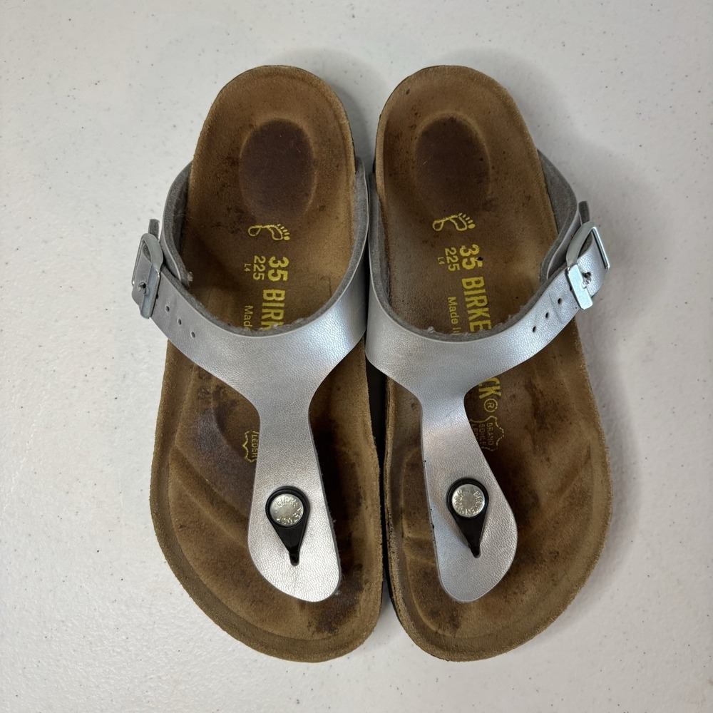 Birkenstock Gizeh Sandals Womens Size 35 L4 Metallic Silver Gray Birko Flor EUC - Picture 3 of 8